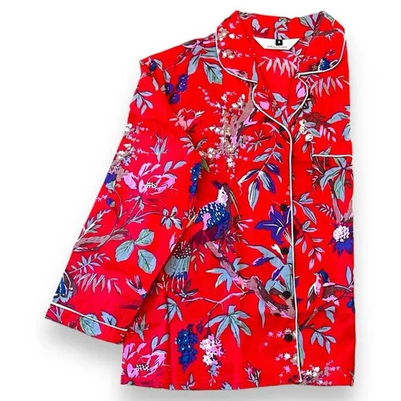 BRAND NEW Bird Floral Printed Pajama Set, Adult Pj Set, Handmade Pj Night Suit - Picture 2 of 9